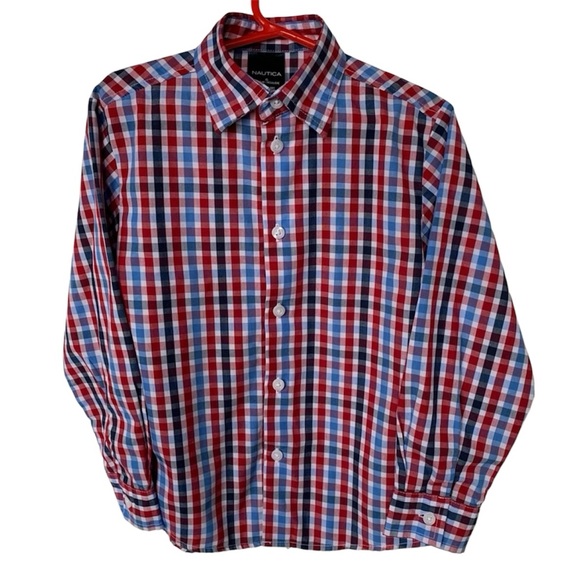 NAUTICA Checkered Oxford Button Front Shirt Patriotic Red White & Blue Boys Sz 6 - Picture 1 of 6